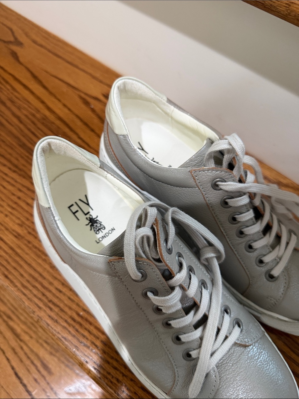 Fly London Gray Leather wedge Lace-Up Sneakers size 40